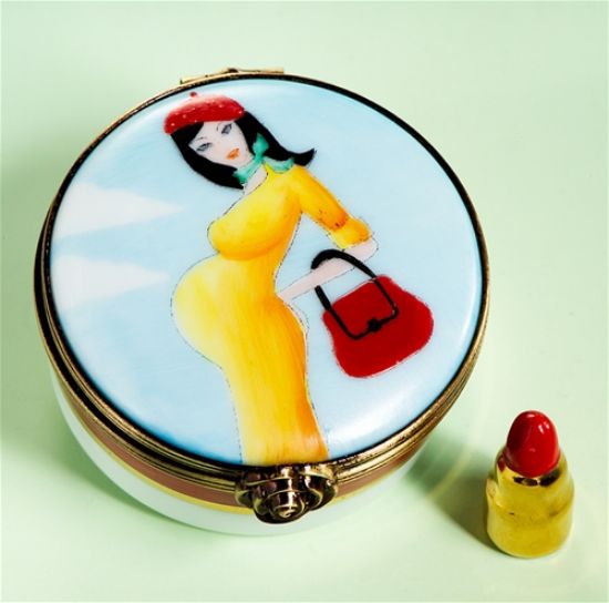 Picture of Limoges Brunette Pregnant Lady Box with lipstick 
