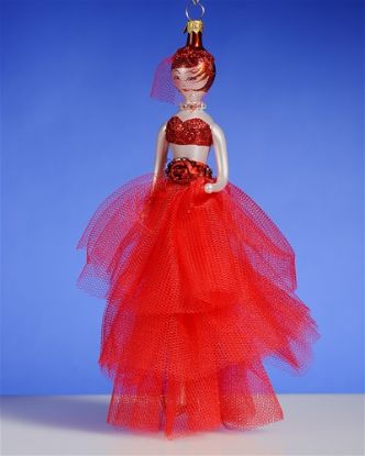 Picture of De Carlini Lady in Gala Red Dress Ornament