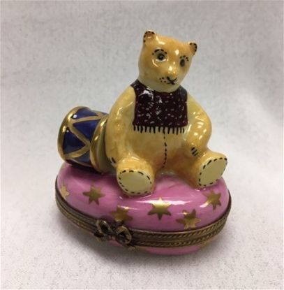 Picture of Limoges Teddy Bear on Pink Box with Drum