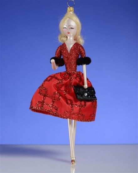 Picture of De Carlini Blonde Lady in Red Sparkles Dress Ornament
