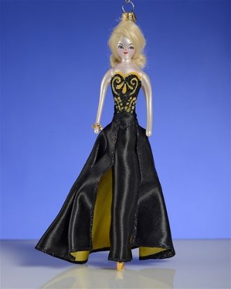Picture of De Carlini Blonde Lady in Black and Yellow Dress Ornament