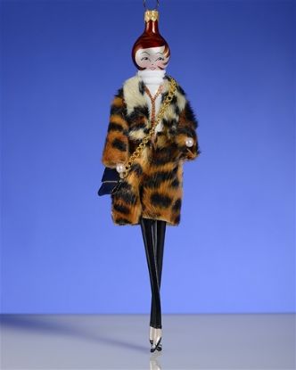 Picture of De Carlini Lady in Turtle Neck and Leopard Coat Ornament