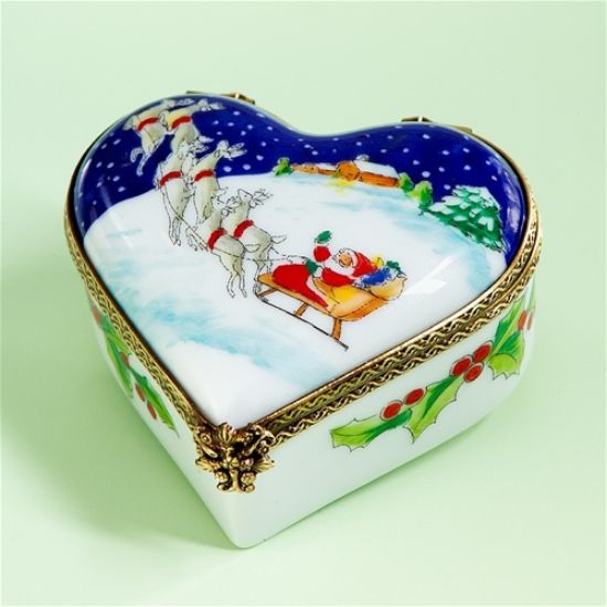 Picture of Limoges Santa on Sled heart Box