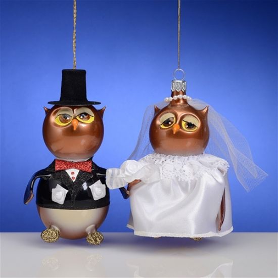 Picture of De Carlini Bride and Groom Owl Ornament Set