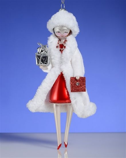 Picture of De Carlini Lady in White Fur Coat Shopping Ornament