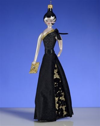 Picture of De Carlini Lady in Gold and Black Gown Ornament