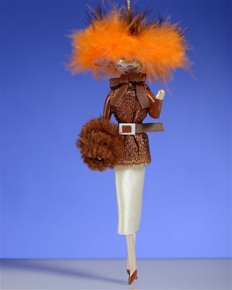 Picture of De Carlini Lady with Orange Feathers Hat Ornament
