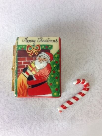 Picture of Limoges Merry Christmas Santa Book  Box with CandyCane 