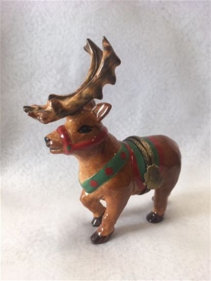 Picture of Limoges Reindeer with Red and Green Harness Box