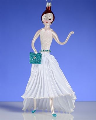 Picture of "De Carlini Lady in White Dress with Blue Belt and Purse Ornament