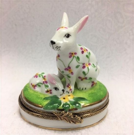 Picture of Limoges Floral Rabbits on Grass Box