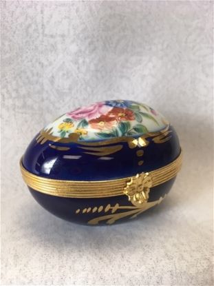 Picture of Limoges Cobalt Blue Egg with Flowers Bouquet  Box 