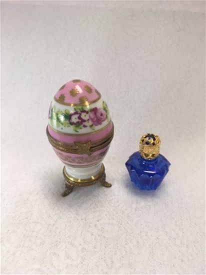 Picture of Limoges Pink Egg with Roses on Stand Box with Perfume Bottle
