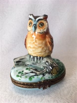 Picture of Limoges Owl on Branch with Green Leaves Box