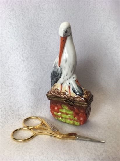 Picture of Limoges Stork with Babies Box and Scissors