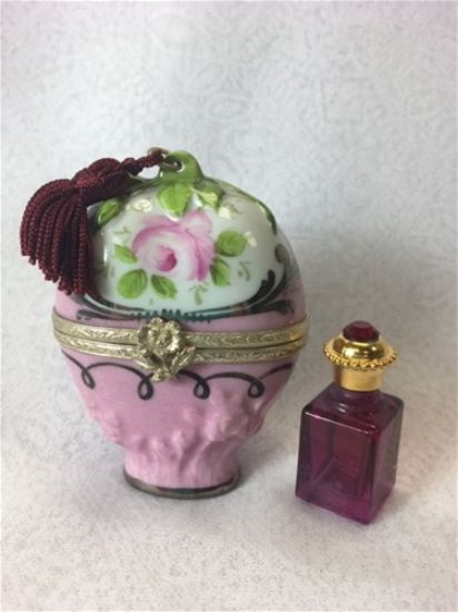 Picture of Limoges Pink Heart with Tassel Box and Perfume Bottle