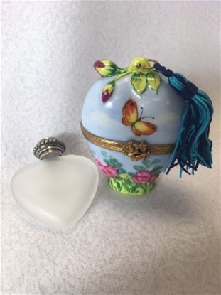 Picture of Limoges Heart with Butterfly and Roses with tassel Box and Perfume Bottle 