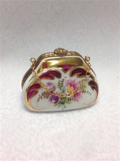 Picture of Limoges Burgundy and Gold Floral Purse Box