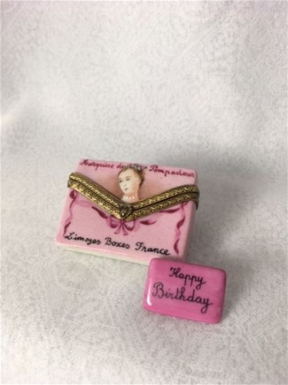 Picture of Limoges Marquise de Pompadour Envelope Box with Happy Birthday Letter Box