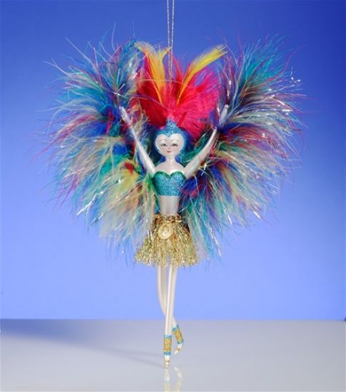 Picture of De Carlini Showgirl in Multicolor Feathers Christmas Ornament