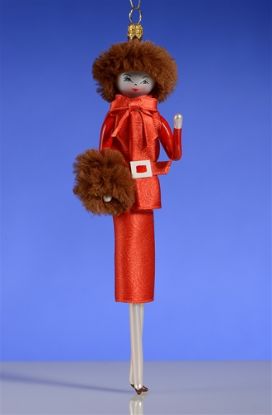 Picture of De Carlini Lady in Red Suit and Faux Fur Hat Christmas Ornament
