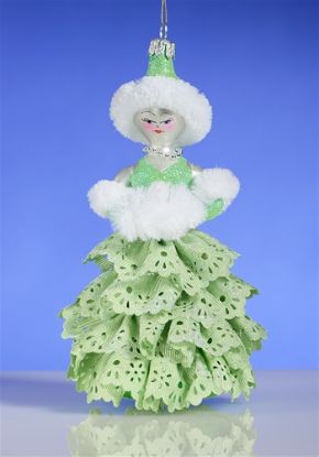 Picture of De Carlini Lady in Green Dress and Fur Hat Christmas Ornament