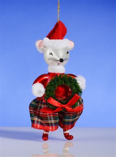 Picture of De Carlini Santa Mouse with Wreath Christmas Ornament 
