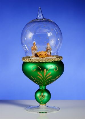 Picture of De Carlini Green Nativity Sculpture Glass Globe on Stand Ornament