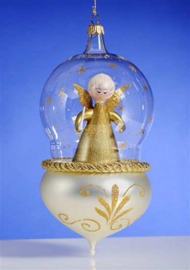 Picture of De Carlini Angel with Candle in Silver White Globe Christmas Ornament