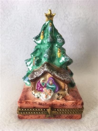 Picture of Limoges Nativity Christmas Tree on Red Base Box