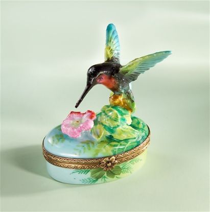 Picture of Limoges Hummingbird Box with Pink Flower 