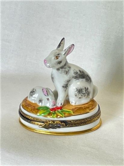 Picture of Limoges Mother and Baby Rabbit on Holly Box