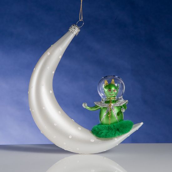 Picture of De Carlini  Green Coat Alien on Moon Ornament