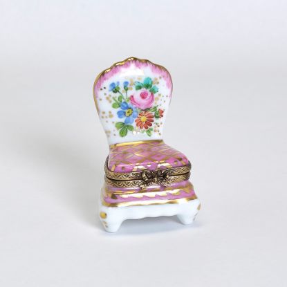 Picture of Limoges Gold and Pink Lattice with Flowers Chair Box 