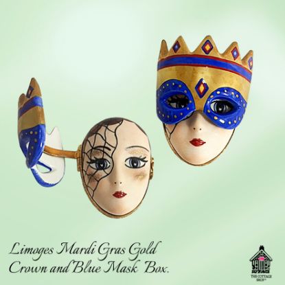 Picture of Limoges Gold and Blue Carnival Mardi Gras Mask Box, Each
