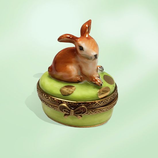 Picture of Limoges mini Rabbit on Green with Gold Eggs Box