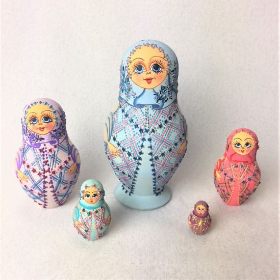 Picture of Matryoshka 6.5" Small Lady in Blue Lace  set of 5 