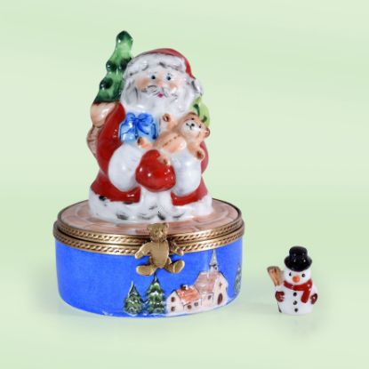 Picture of Limoges Santa with Teddy and Tree Box and little Snowman