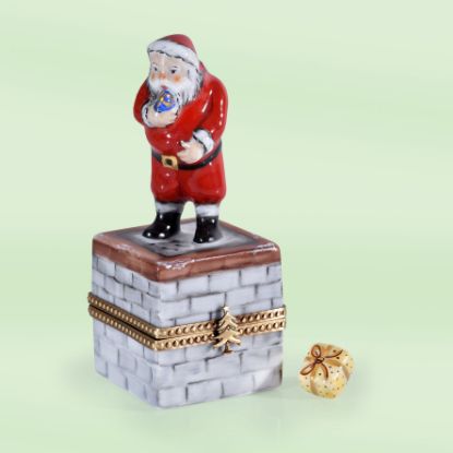 Picture of Limoges Santa on Gray Chimney Box with Gift