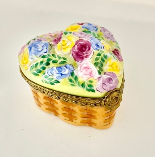 Picture of Limoges 3D roses Box on Woven Basket Base