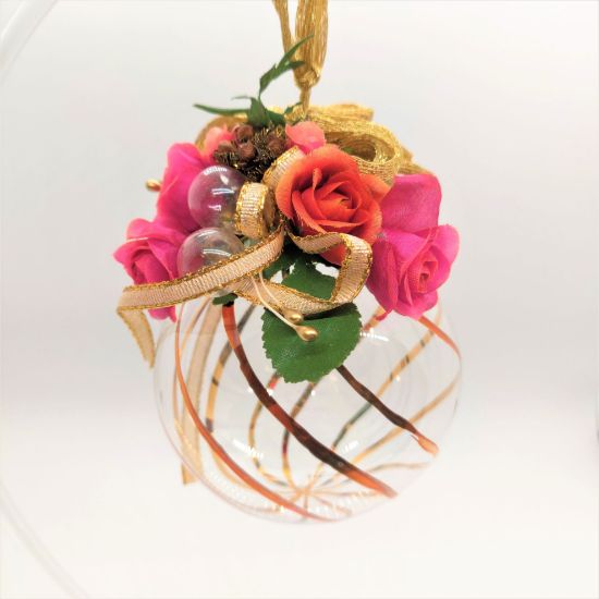 Picture of Roses and Gold Ribbon Decorated Round Austrian Glass Ornament