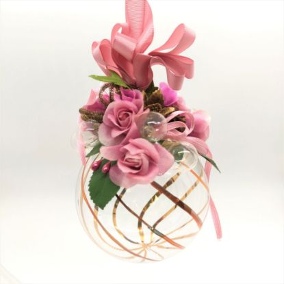 Picture of Pink Roses and Ribbon Decorated Round Austrian Glass Ornament