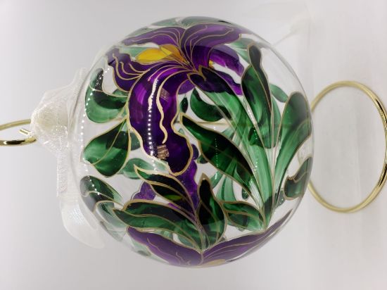 Picture of Purple Iris Hand Painted Austrian Round Glass Ornament 