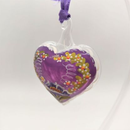 Picture of Purple Heart with Flowers Austrian Glass Ornament