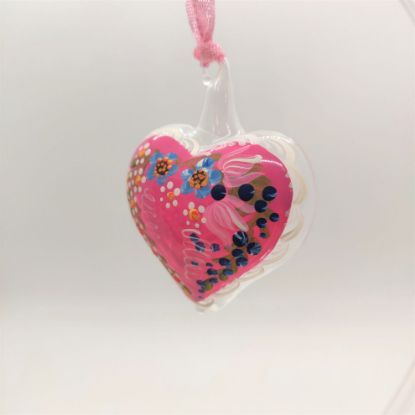 Picture of Pink Heart with Flowers Austrian Glass Ornament