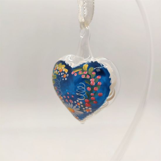 Picture of Blue Heart with Flower Austrian Glass Ornament