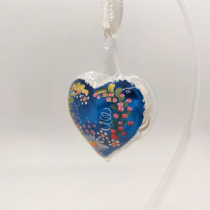 Picture of Blue Heart with Flowers Austrian Glass Ornament