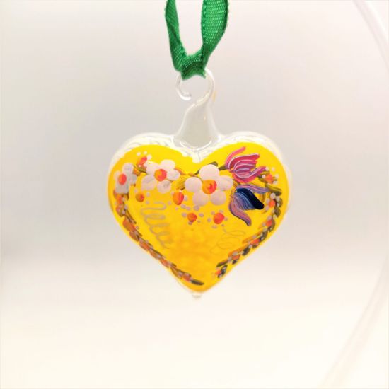 Picture of Yellow Heart with Flowers Austrian Glass Ornament