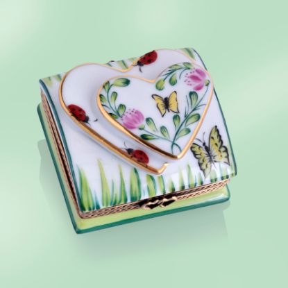 Picture of Limoges Double Heart Box with Butterflies in the Garden Box