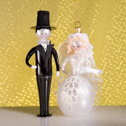 Picture of De Carlini Blonde Bride and Groom Christmas Ornaments Set/2